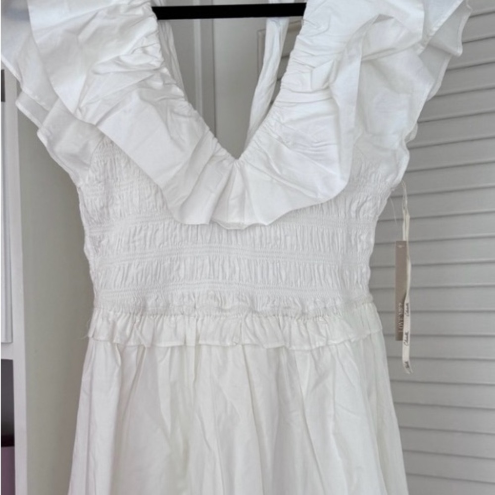 Cleobella White Smocked Ruffled Mini Dress